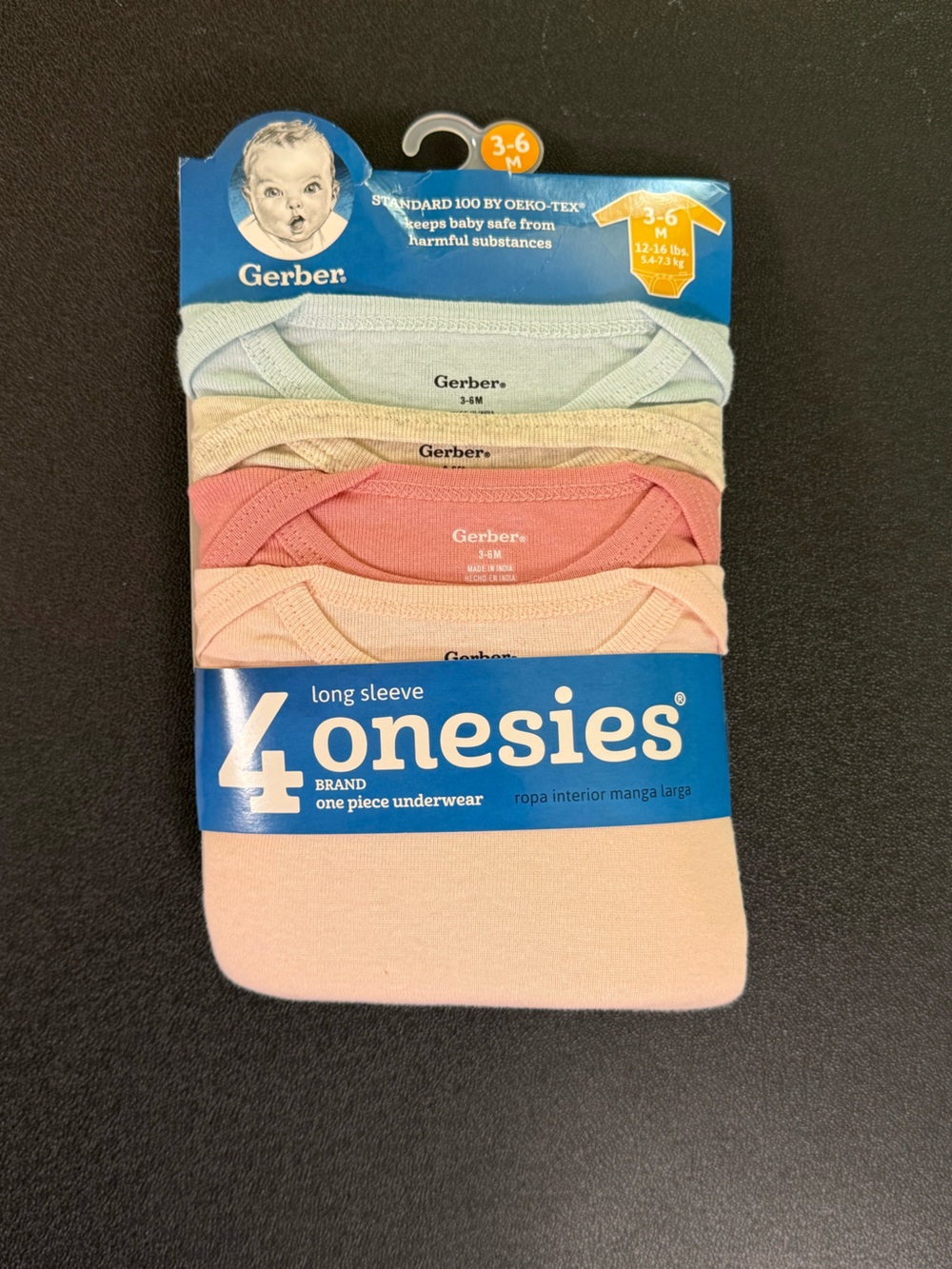Gerber Onesies 4-Pack Long Sleeve Onesies - blue, cream, Coral, Light Pink